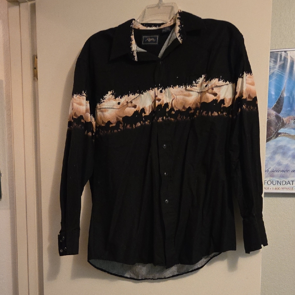 Roper Black and Tan Horse Pattern Shirt